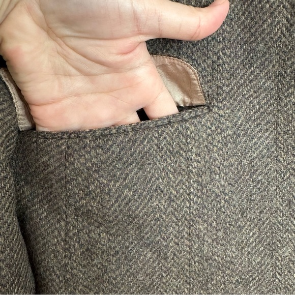 Vintage Andrea York by Farah Women 16 Wool Blazer Herringbone Academia Brown Gra - Picture 4 of 12